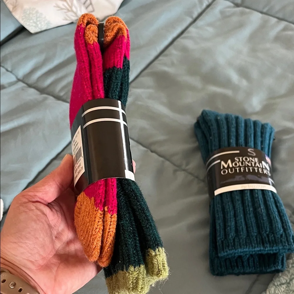 Stone Mountain Accessories Ribbed Crew Socks — Teal, Dark Green & Pink - Picture 7 of 10
